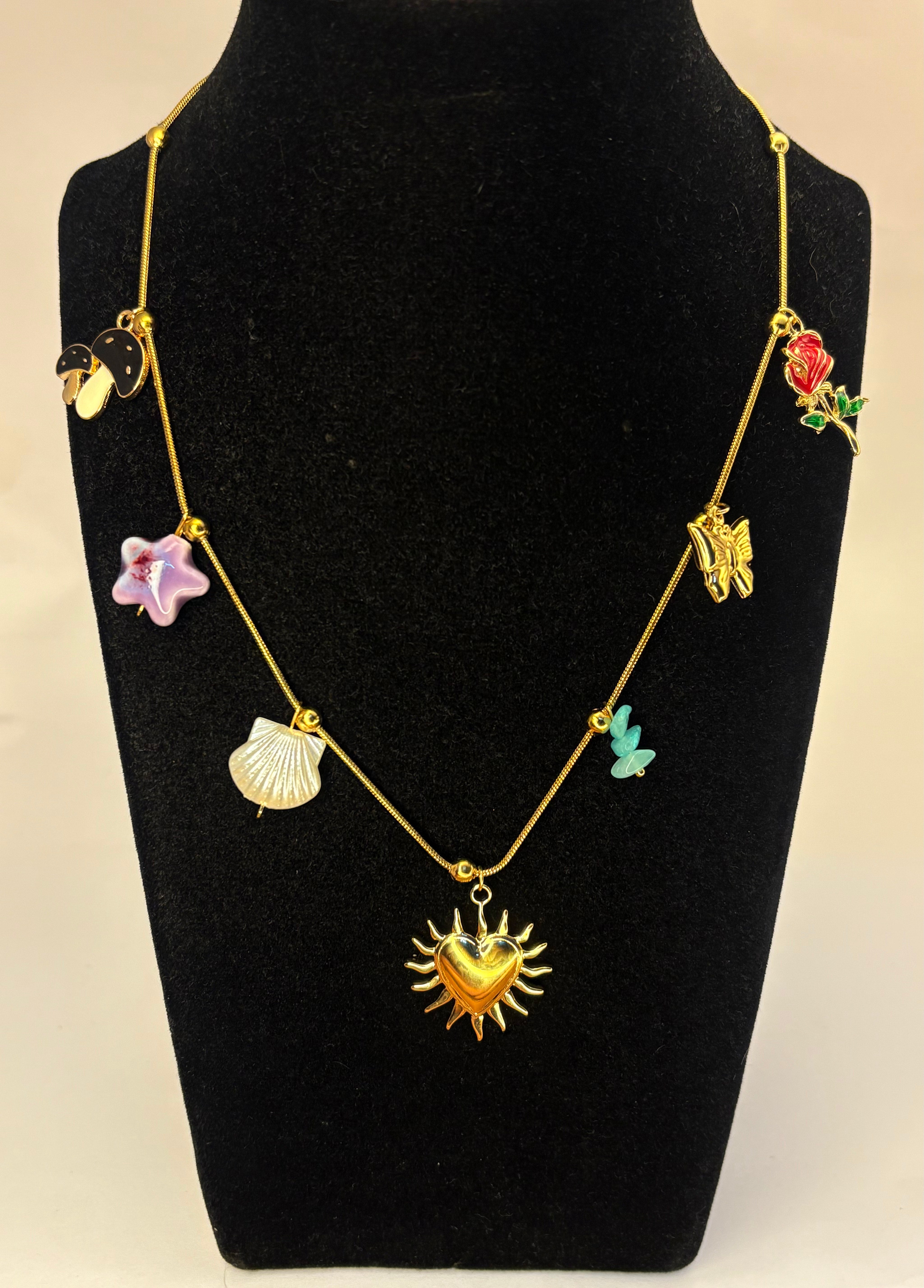 Gold Anti Tarnish Multi Charms Neckpiece